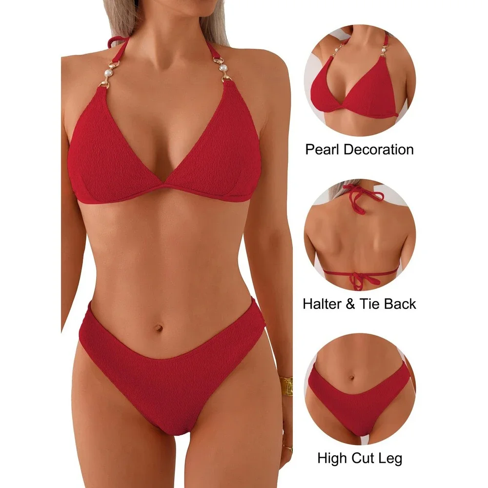 swimall Women's Halter Cheeky Bikini Sets Triangle Sexy Two Piece Swimsuit S - Picture 4 of 5